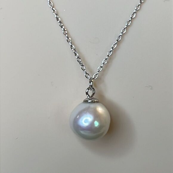 White Edison Pearl Necklace in Rhodium Over Sterling Silver 20 Inches - Picture 2 of 9
